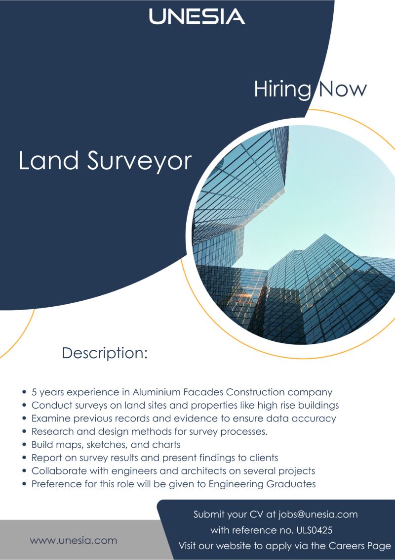 Hiring: Land Surveyor | Unesia Aluminium Contracting Company, L.L.C. - Sharjah | Latest jobs In UAE 2025
