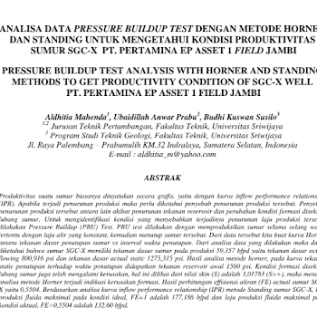 Analisa Data Pressure Buildup Test Dengan Metode Horner Dan Data Standing Untuk Mengetahui Kondisi Produkstivitas