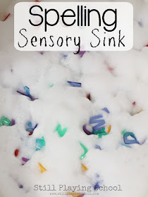 Create an alphabet sensory sink for kids to explore and name letters while working on spelling names and words!