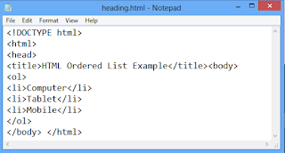 Ordered List using html