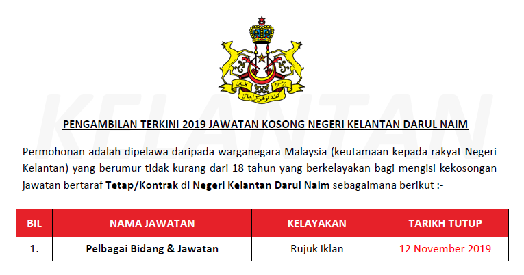 Permohonan Terbuka Jawatan Kosong Di Negeri Kelantan Darul Naim Ejawatankini Com