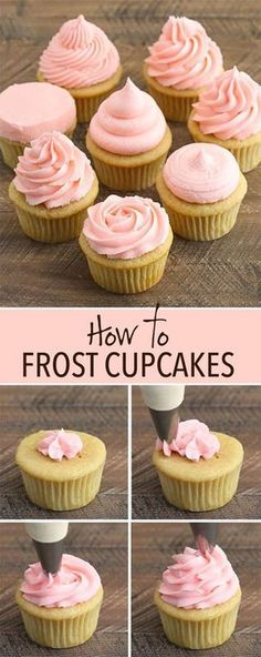 Learn how to frost your cupcakes with this amazing tutorial and video demonstrating nine different ways to frost a cupcake using six different piping tips!