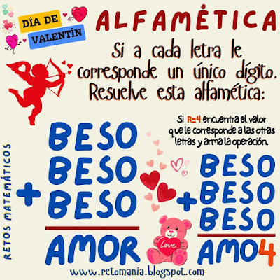 Alfamética, Alfametika, Alfametik, Criptoaritmética, Juego de letras, Juego de Palabras, Suma de letras, Suma de Palabras, Retos mentales, Retos virales, San Valentín, Día de San Valentín, Día de los enamorados, Gimnasia matemática, Gimnasia cerebral, Pasatiempos, Problemas matemáticos, Desafíos matemáticos