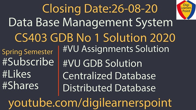 #CS403 GDB solution 1 Spring 20, #VU