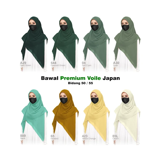 Tudung bawal bidang besar 50" cotton voile Japan