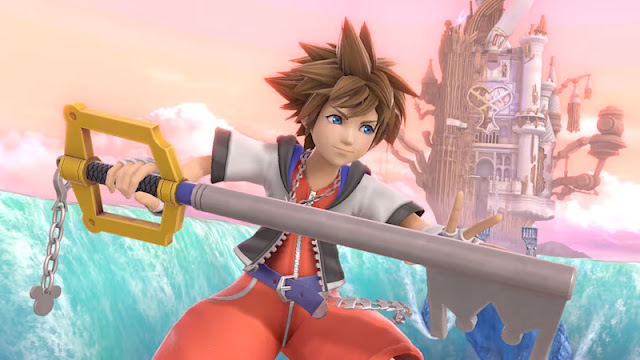 Imagem do personagem Sora segurando sua Keyblade em Super Smash Bros. Ultimate