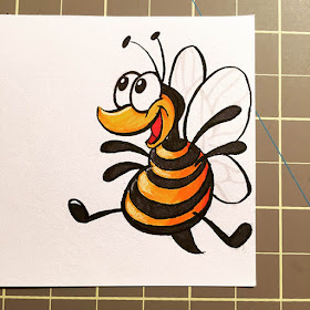 Ink and marker drawing of a very excited cartoon bee for a lunchbox note