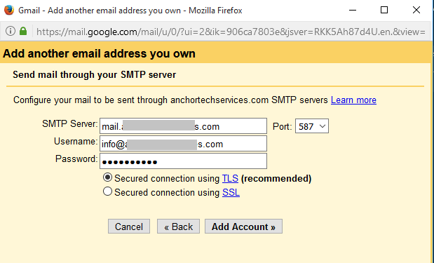 gmail send mail as smtp settings