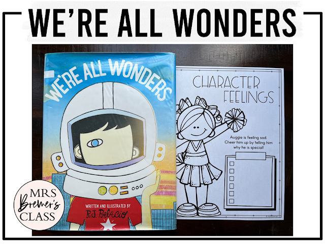 We're All Wonders book activities unit with literacy printables, reading companion worksheets, lesson ideas, and a craft for First Grade and Second Grade