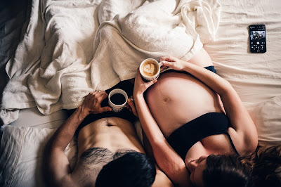 Coffee Maternity Family Self Portraits in Bed by Morning Owl Fine Art Photography San Diego