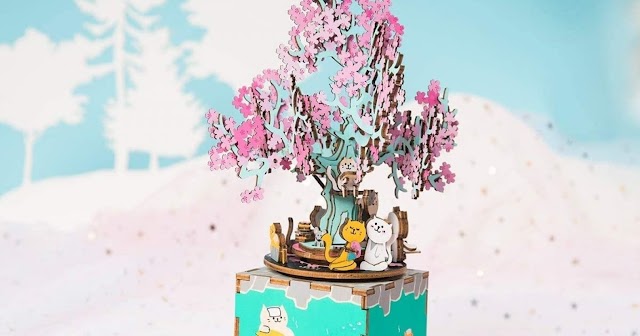Save 34% 3D Puzzle DIY Music Rotating Cherry Blossoms Tree Craft Box Puzzle