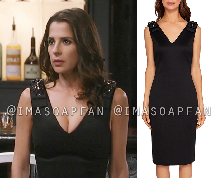 Sam Morgan, Kelly Monaco, Black Bow-Shoulder V-Neck Dress, General Hospital, GH