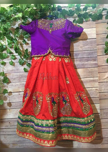 Peacock Design Red Purple Lehenga