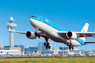 KLM Airbus A330 departs Schiphol Airport, Amsterdam, Netherlands