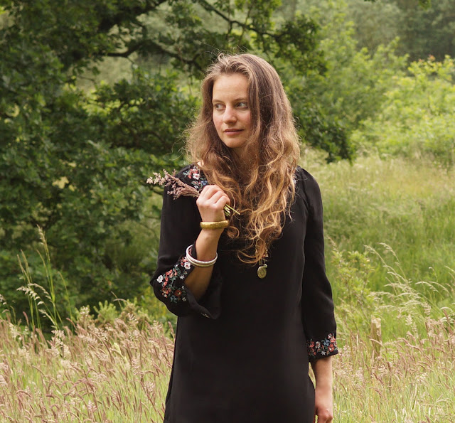 embroidered black dress