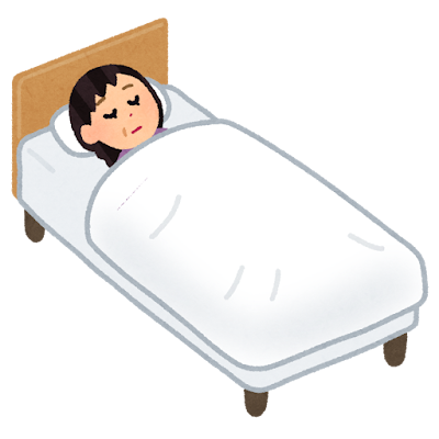 ベッドで寝る人のイラスト（中年女性）