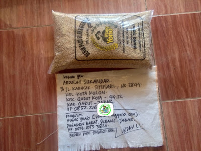 Benih padi yang dibeli    ABDULAH SUKANDAR Garut, Jabar.  (Sebelum packing karung ).