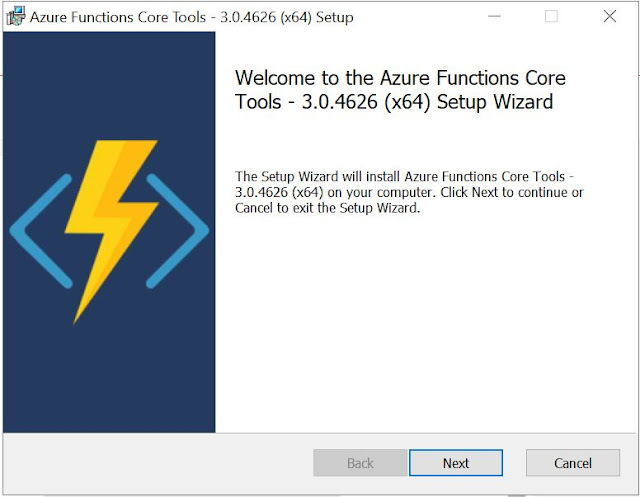 Azure Functions Core Tools - 3.x version installation step 1