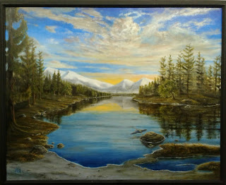 Artist Neal Cronic painted Mt Baker, with a Great Blue Heron.
