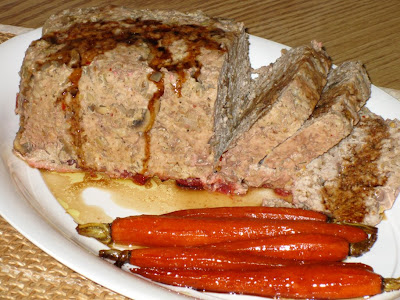 Mushroom meat loaf with glazed carrots