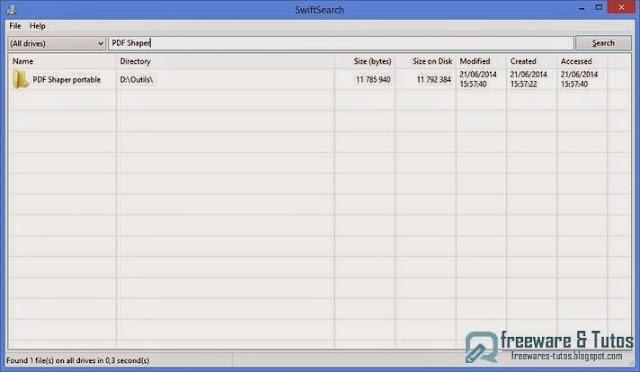 SwiftSearch : un logiciel portable pour rechercher très rapidement des fichiers sans indexation des lecteurs