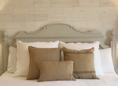 Wood plank wall in bedroom at Hello Lovely fixer upper Stikwood Hamptons