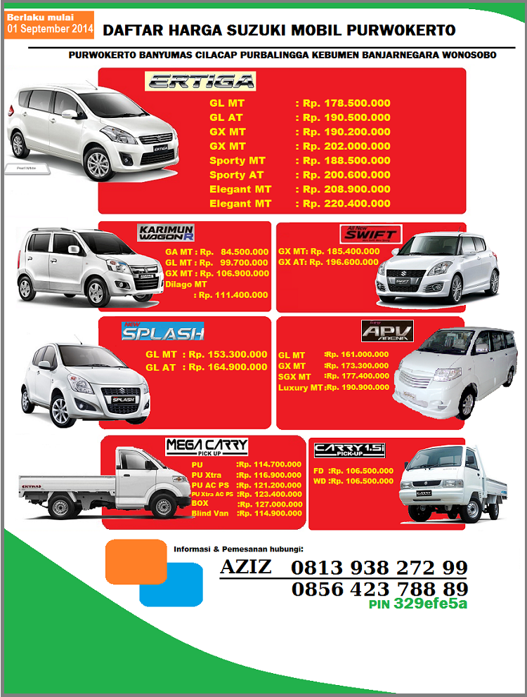  SUZUKI  PICK UP PURWOKERTO PRICE LIST SUZUKI  ERTIGA 