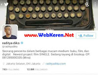 @RadityaDika, Akun Twitter penulis buku, sutradara, produser terpopuler dengan followers terbanyak