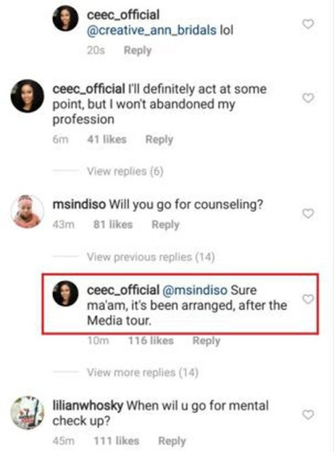 Cee-C Confirms ThatShe Plans On Going For Counselling