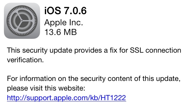 Apple iOS 7.0.6 Official Change Log
