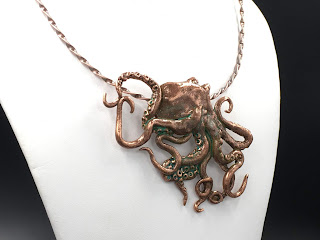 Copper Octopus with turquoise patina