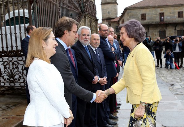 Queen Sofia of Spain inaugurated the conservation and restoration project of the arcade of Santiago's Cathedral in Santiago de Compostela