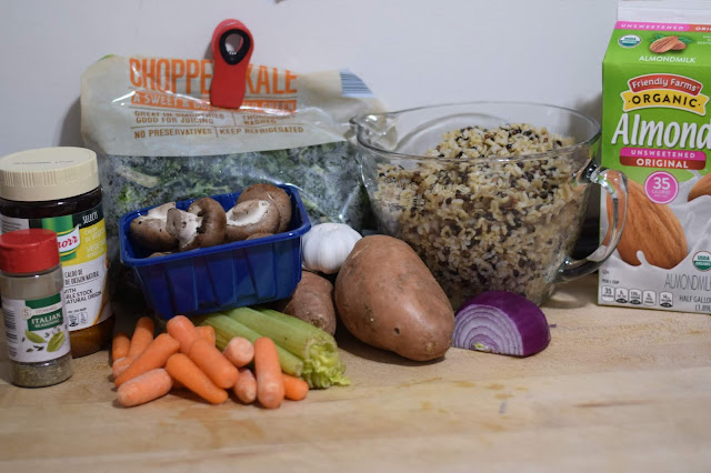 The ingredients needed for the Vegan Vegetable and Wild Rice Recipe. 