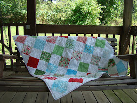 On point charm square Christmas quilt with Kate Spain Flurry fabric