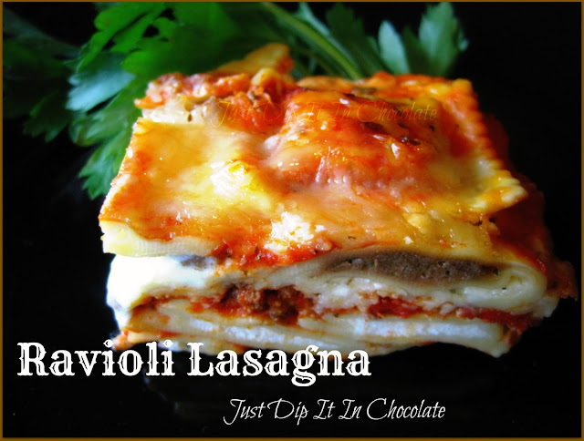 EAsy Ravioli Lasgana, no time to cook noodles, no problem use frozen ravioli and have the ultimate lasagna in no time. It's delicious and you can customize it by changing the flavors of the ravioli! Yum!