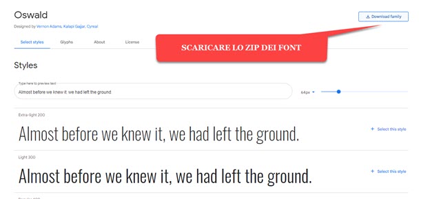 scaricare lo ZIP della famiglia di font