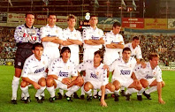 REAL MADRID C. F. - Madrid, España - Temporada 1994-95 - Buyo, Michel, Michael Laudrup, Fernando Hierro, Luis Enrique y Quique; Milla, Zamorano, Amavisca, Sanchís y Martín Vázquez - R. C. D. ESPAÑOL 1 (Iotov), REAL MADRID C. F. 2 (Amavisca 2) - 15/10/1994 - Liga de 1ª División, jornada 7ª - Barcelona, campo de Sarriá - El Real Madrid ganó la Liga, con Valdano de entrenador