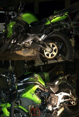 Foto Motor Kawasaki e650 UJE, Sebelum dan Sesudah Kecelakaan