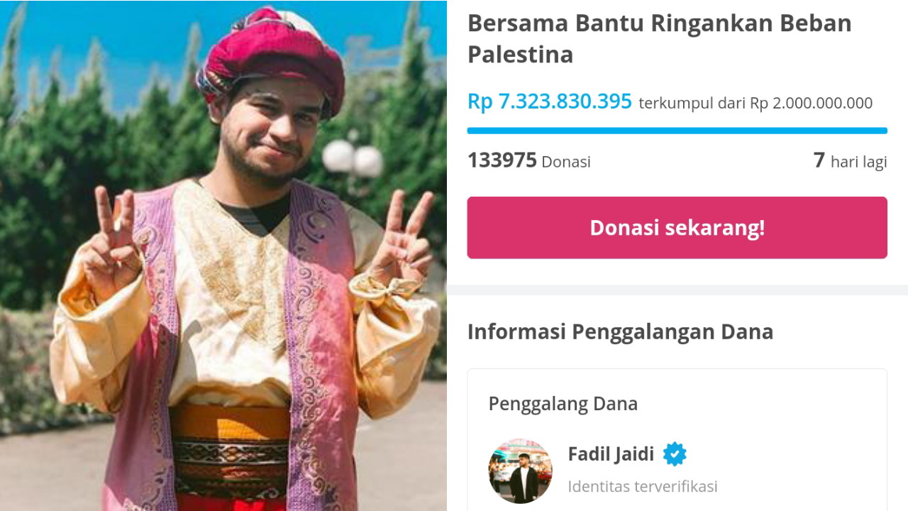 Donasi Tembus Rp 7 Miliar, Fadil Jaidi Menggalang Dana untuk Palestina