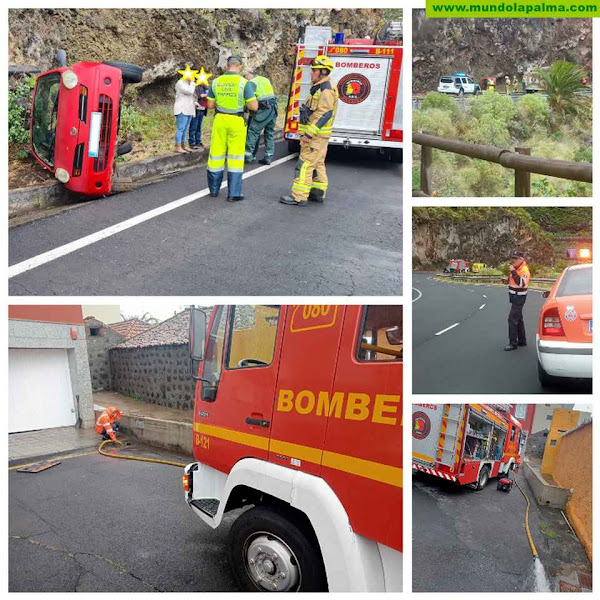 Jornada intensa para Bomberos de La Palma: rescate en accidente y asistencia ante fuertes inundaciones