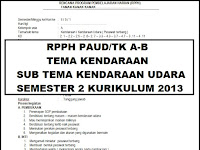 RPPH PAUD/TK Tema Kendaraan Minggu Ke 5 Sub Tema Kendaraan Udara Semester 2 Kurikulum 2013