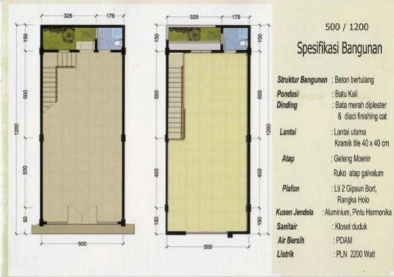 denah rumah ruko 2 lantai 7x10 m kreatif