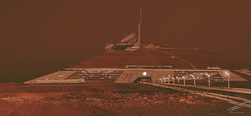 Mars colony sketch by Space is More & Project Scorpio for Mars Colony Prize competition by The Mars Society