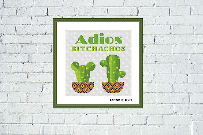 Adios bitchachos funny cactus ornament quote cross stitch pattern