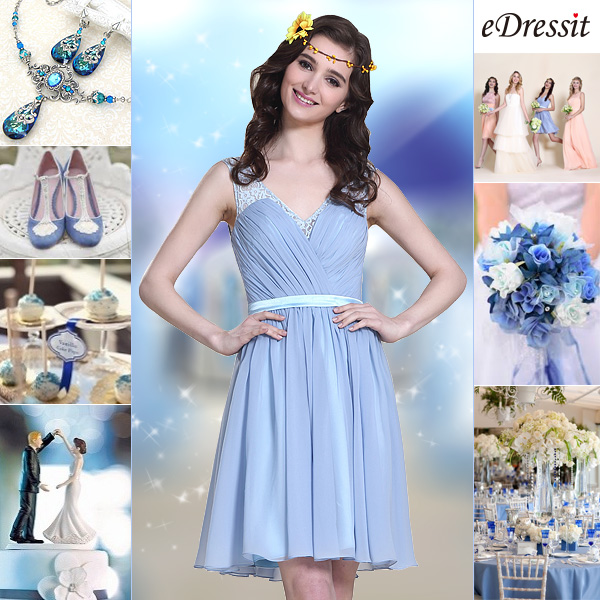  Sleeveless Blue Cocktail Dress Bridesmaid Dress