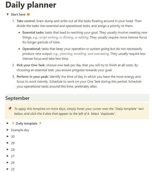 Daily Planner Notion Template