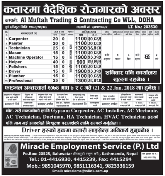 Jobs in Qatar for Nepali, Salary Rs 53,315