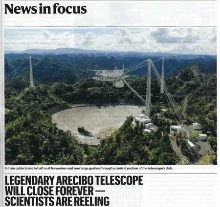 Oh, no, Is Arecibo really closing forever? (Source: A. Witze, Nature, 26 Nov 2020)