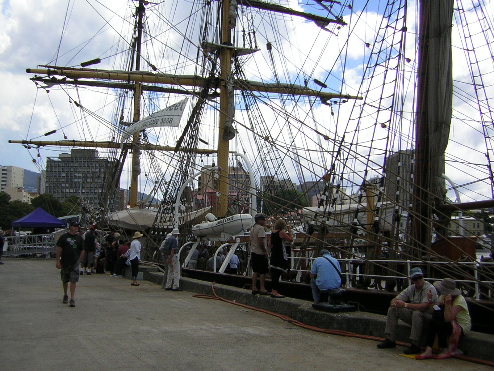 James Craig' steel hulled ship along side the dock.