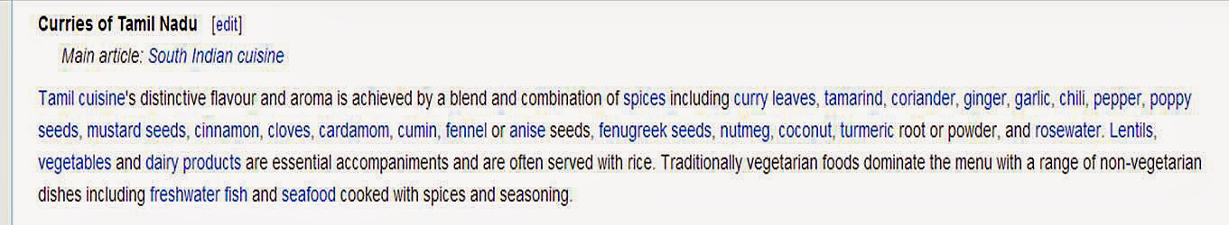 excerpt from Wikipedia article about curry describing curries of Tamil Nadu